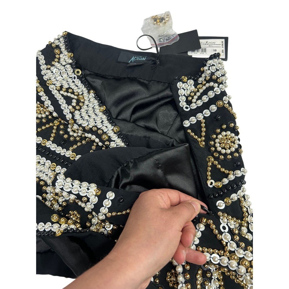 Guess Marciano Pearl Beaded Mini Skirt Size 10 Black Glam Showgirl Y2K Party NWT - Picture 12 of 15